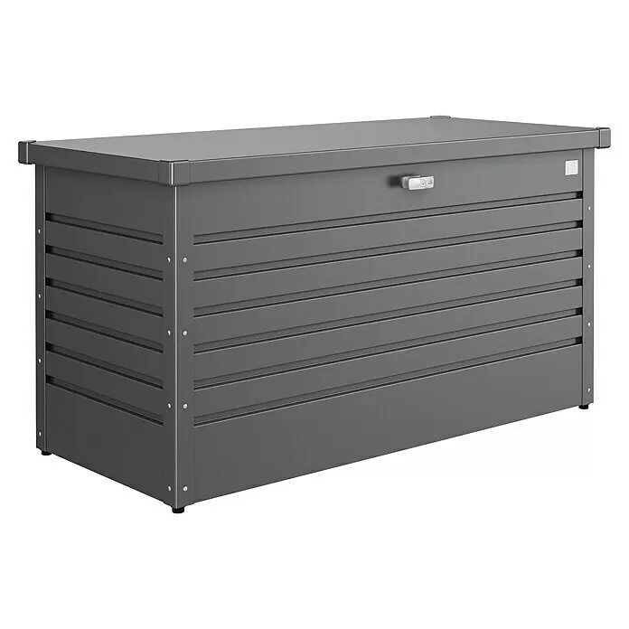 Biohort FreizeitBox Gartenbox FreizeitBox 130 - L x B x H: 134 x 62 x 71 cm, Dunkelgrau Metallic, Stahl - Diagonale Ansicht