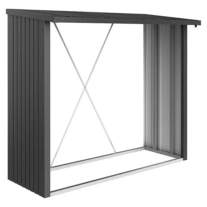 Biohort WoodStock Kaminholzregal WoodStock - Stahl, Dunkelgrau Metallic, B x T x H: 229 x 102 x 199 cm - Diagonale Ansicht