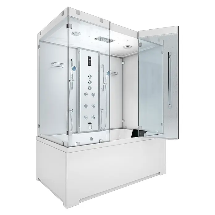 AcquaVapore Komplettdusche Dampfdusche K80-WS-TH-C-EC - Weiß - Weiße, moderne Duschkabine mit integrierter Badewanne, Glaswänden und Multifunktions-Duschpaneel.