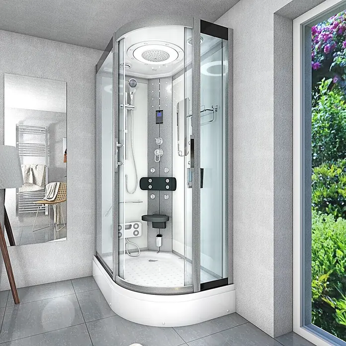 AcquaVapore Komplettdusche Dampfdusche D60-70T2R - Weiß - Moderne Glasduschkabine mit mehreren Duschköpfen und integriertem Sitz.