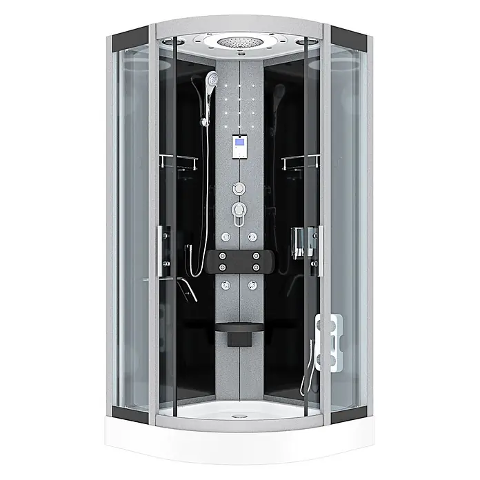 AcquaVapore Komplettdusche Fertigdusche D58-03T0-EC - 80 x 80 x 215 cm, Schwarz - Moderne graue Duschkabine mit Glastüren, Regendusche, Handbrause und Massagedüsen.