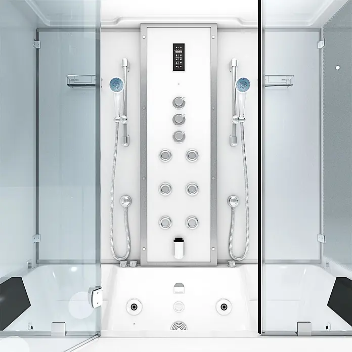 AcquaVapore Komplettdusche Dampfdusche K80-WS-TH-A - Weiß - Weiße und silberne Multifunktions-Duschkabine mit integrierter Badewanne, digitalem Bedienfeld, Handbrausen und Massagedüsen.