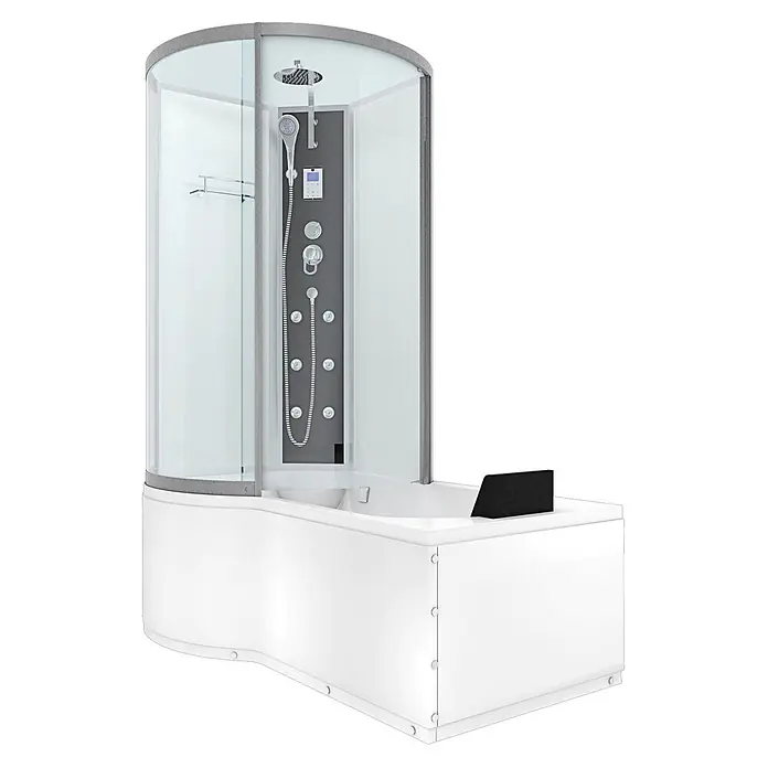 AcquaVapore Komplettdusche Fertigdusche K50-R01 - Weiß - Weiße Duschkabine mit Klarglas und integrierter Badewanne. Verfügt über eine Massageduschsäule und eine Kopfbrause.