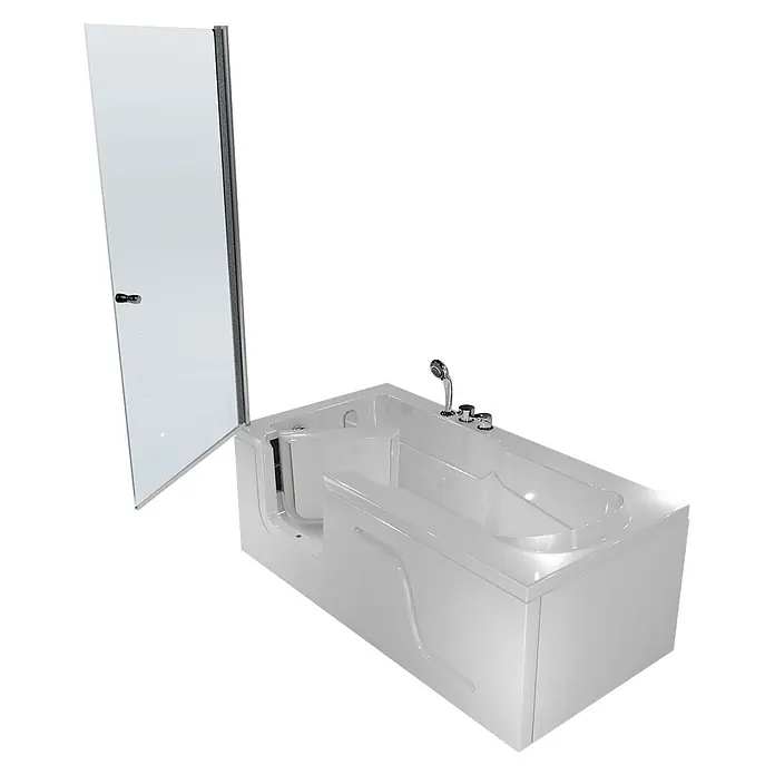 AcquaVapore Komplettdusche Fertigdusche S17D-EH-R-EC - 75 x 150 x 210 cm, Weiß - Weiße begehbare Badewanne mit integrierter Glasduschwand und Brause, für einfachen Zugang.