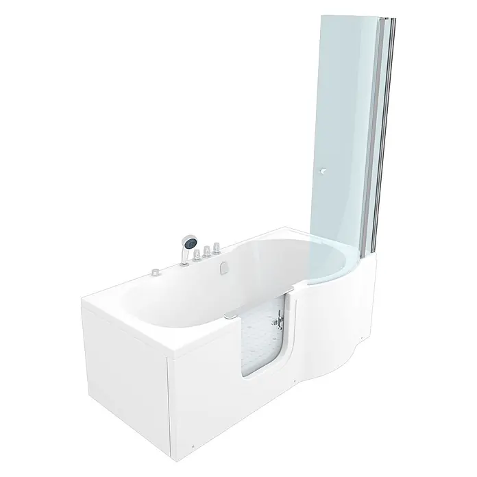 AcquaVapore Komplettdusche Fertigdusche S12D-TH-AIR-L - Weiß - Weißer Badewanne mit Einstiegstür und integrierter Duschabtrennung, Handbrause und Armaturen für barrierefreies Baden/Duschen.