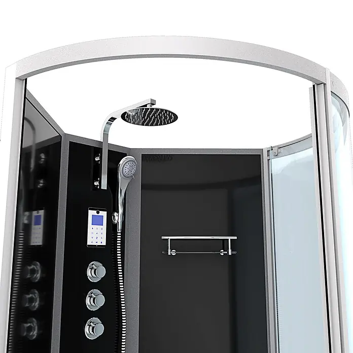 AcquaVapore Komplettdusche Fertigdusche K50-L33 - Schwarz - Moderne Duschkabine mit schwarzen Paneelen, Regendusche, Handbrause und Chromarmaturen.