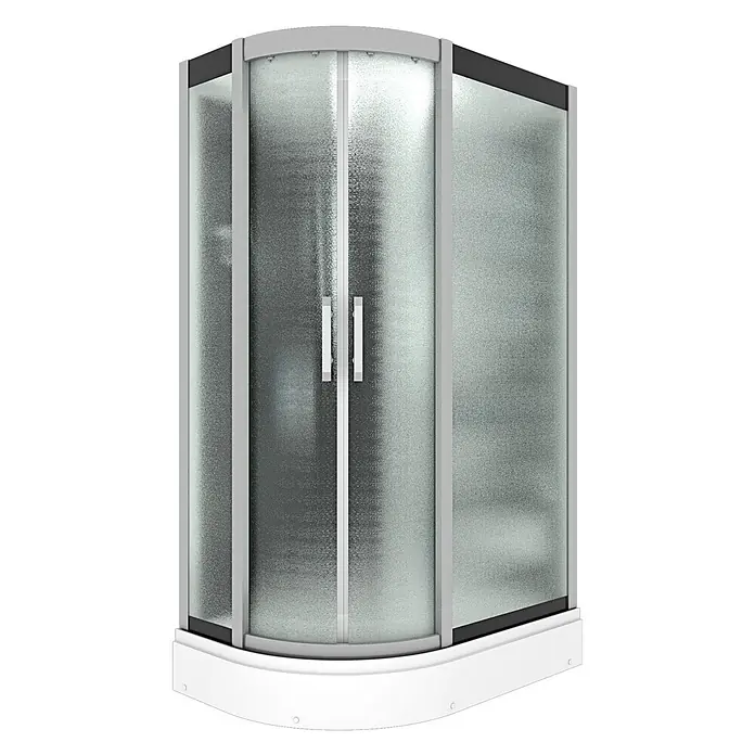 AcquaVapore Komplettdusche Dampfdusche D60-73M2L-EC - Schwarz - Viertelkreis-Duschkabine mit Milchglas, silbernem Rahmen und weißer Duschwanne.