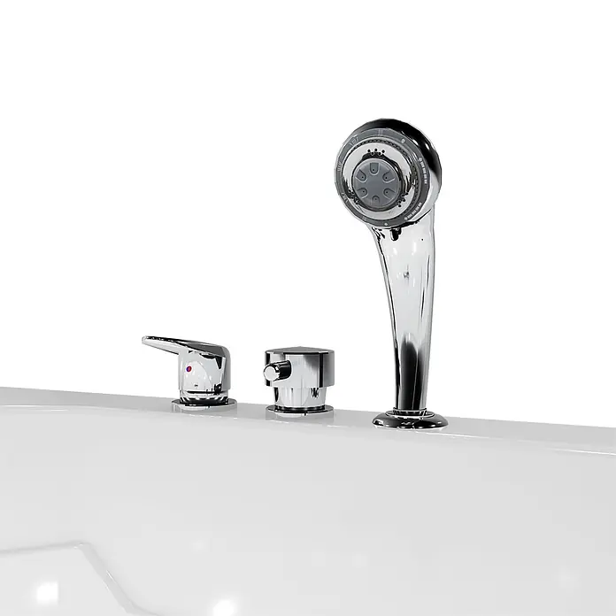 AcquaVapore Komplettdusche Fertigdusche S17D-EH-L-EC - Weiß - Verchromte Wannenarmatur mit Einhebelmischer, Umsteller und Multifunktions-Handbrause.