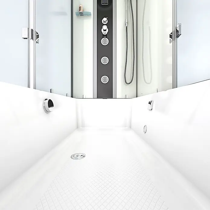 AcquaVapore Komplettdusche Fertigdusche K05-R01-EC - Weiß - Weiße Duschkabine mit tiefer Duschwanne und Multifunktions-Duschpaneel.