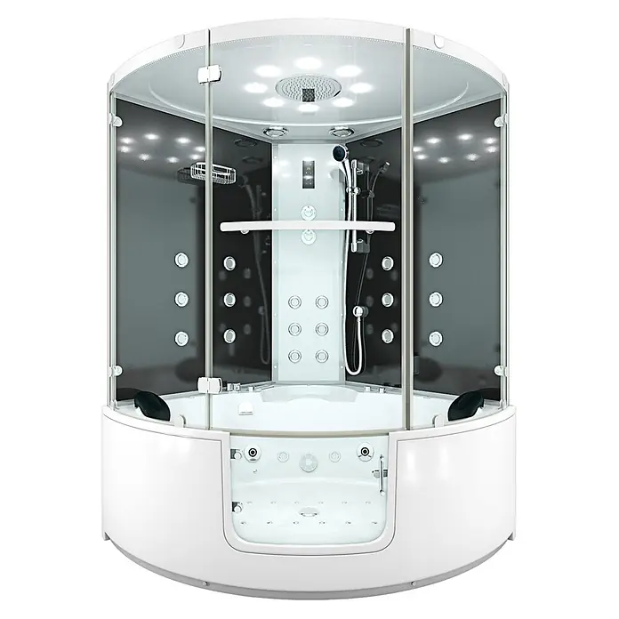 AcquaVapore Komplettdusche Dampfdusche K60-SW-EH-EC-SC - Schwarz - Moderne weiße und schwarze Duschkabine mit integrierter Whirlpool-Badewanne, Kopfbrause, Handbrause und mehreren Hydro-Massage-Düsen.