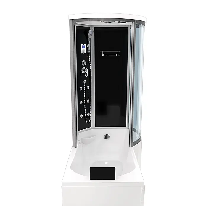 AcquaVapore Komplettdusche Fertigdusche K55-L31-EC - Schwarz - Weiße Duschkabine mit integrierter Badewanne. Mit schwarzen Paneelen, Bedienfeld, Handbrause und Massagedüsen.