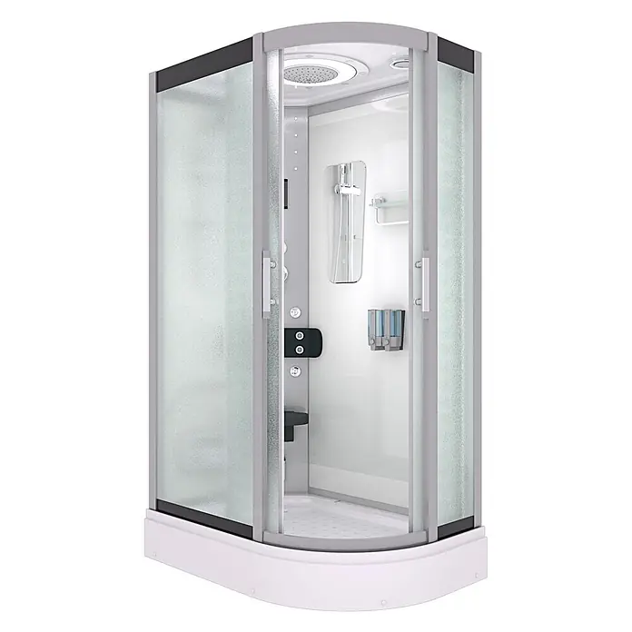 AcquaVapore Komplettdusche Dampfdusche D60-70M2R - Weiß - Moderne Eckduschkabine mit Milchglas, Regendusche, Handbrause, Massagedüsen, Sitz und Seifenspendern.