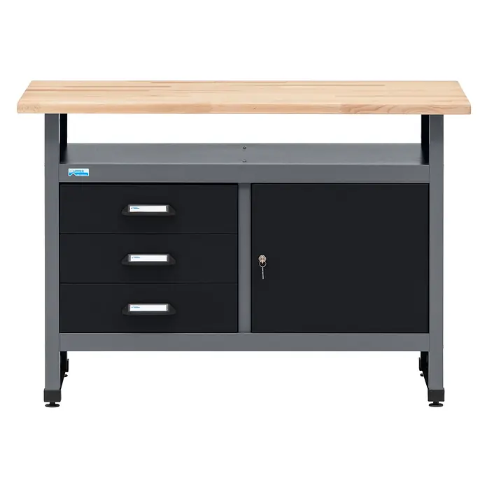 Küpper Werkbank - L x B: 120 x 60 cm, Arbeitshöhe: 84 cm, Belastbarkeit: 300 kg, Silbergrau, Anzahl Schubladen: 3 Stk.