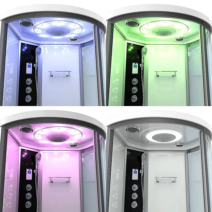 AcquaVapore Komplettdusche Fertigdusche K55-L03 - Weiß - Moderne weiße und schwarze Duschkabine mit Regendusche und farbwechselnden LED-Leuchten.