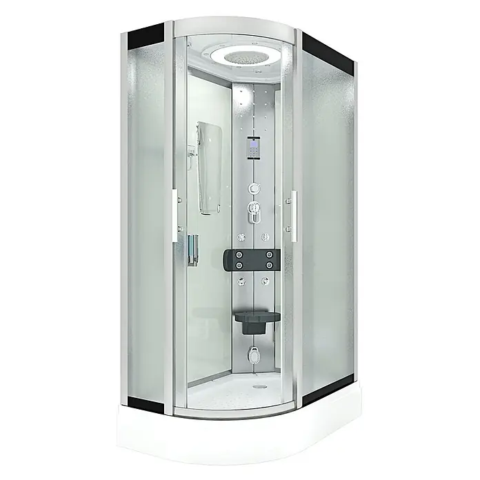 AcquaVapore Komplettdusche Dampfdusche D60-70M2L-EC - Weiß - Moderne weiße und silberne Duschkabine mit mattiertem Glas, Regendusche, Massagedüsen und integriertem Sitz.
