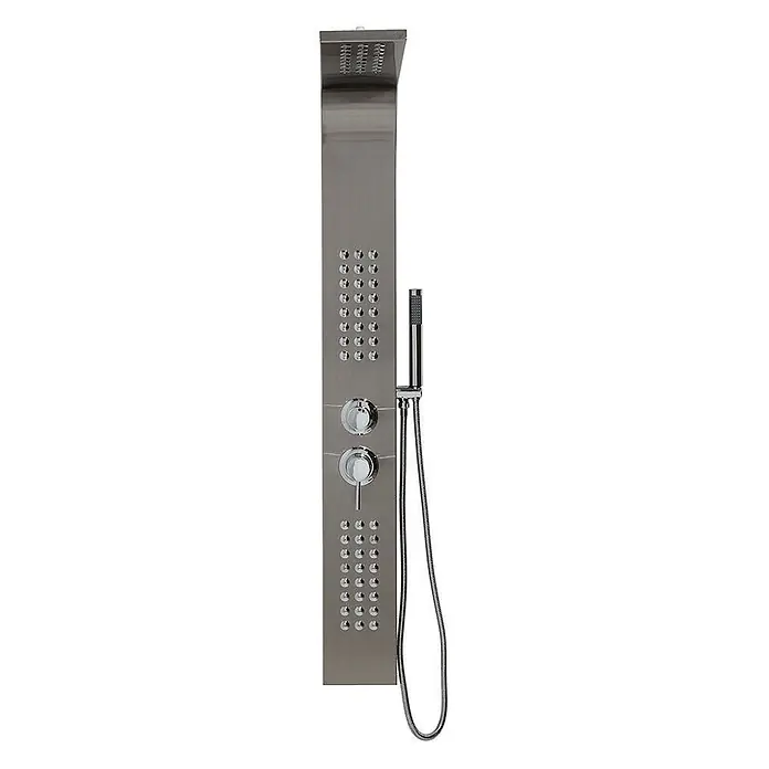 Kiamami Valentina Duschpaneel - Höhe: 1.250 cm, Chrom - Duschpaneel aus gebürstetem Metall mit Regenduschkopf, Massagedüsen und Handbrause. Mit zwei Bedienknöpfen.