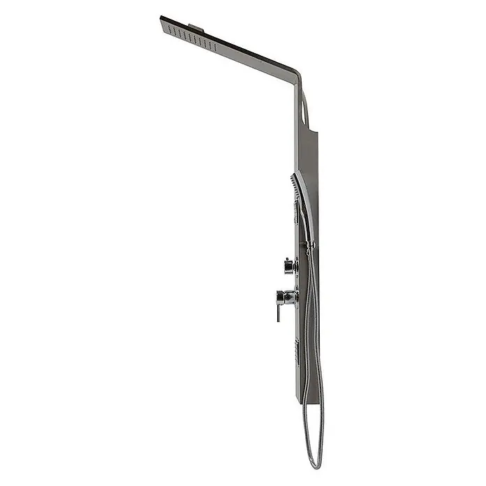 Kiamami Valentina Duschpaneel - Höhe: 1.250 cm, Chrom - Modernes Duschpaneel aus gebürstetem Metall mit integrierter rechteckiger Kopfbrause, Handbrause und Reglern.