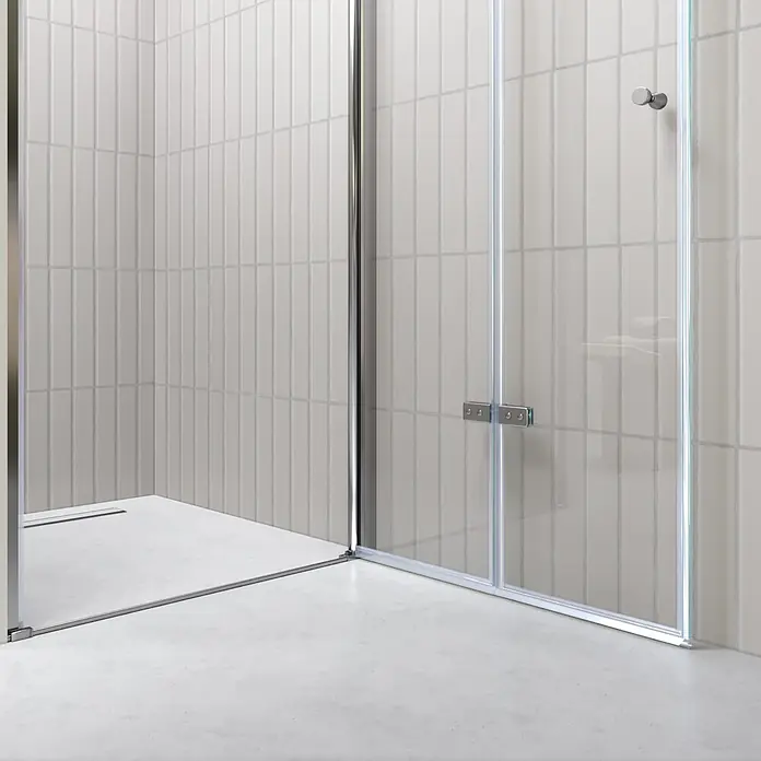i-flair Dusch-Falttür DT822C100 - Beschichtet, Silber, Glasstärke: 6 mm - Duschkabine aus Glas mit Chromrahmen und Beschlägen.