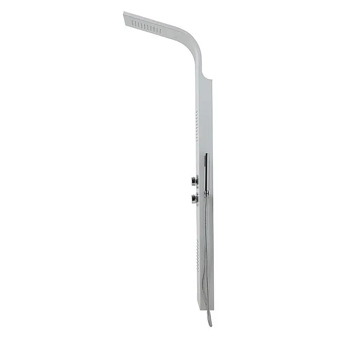 Kiamami Valentina Duschpaneel - Höhe: 1.640 cm, Weiß - Weißes Duschpaneel mit gebogener Kopfbrause, Bedienknöpfen und Handbrause.