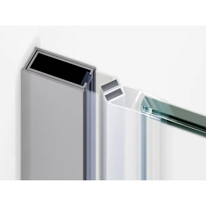 i-flair Dusch-Falttür DT822C100 - Beschichtet, Silber, Glasstärke: 6 mm - Transparente Dichtung und graues Profil für abgewinkelte Glasduschtür.