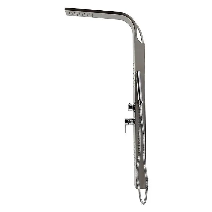 Kiamami Valentina Duschpaneel - Höhe: 1.250 cm, Chrom - Modernes graues Metallduschpaneel mit Kopfbrause, Handbrause und Bedienknöpfen.
