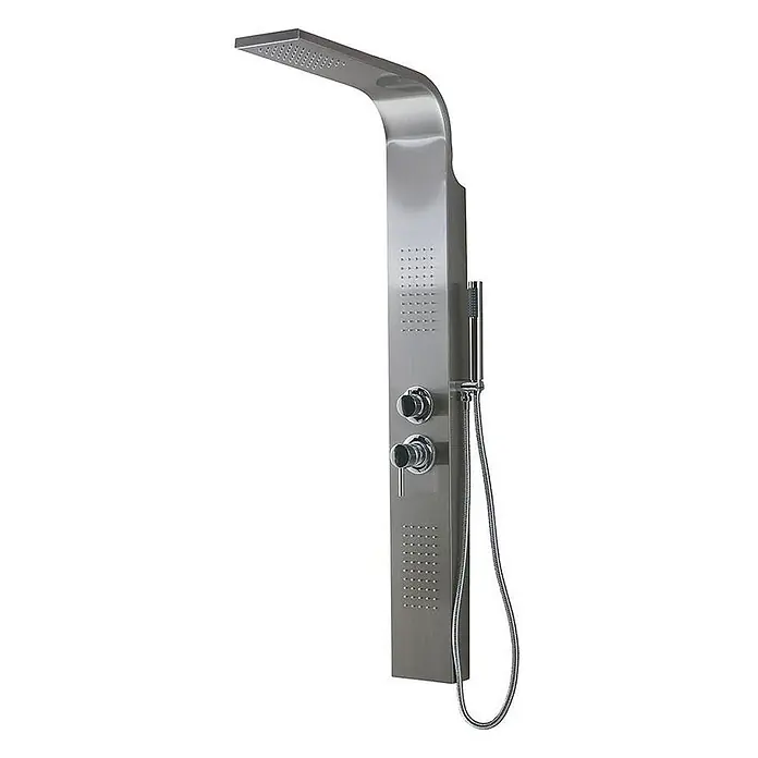 Kiamami Valentina Duschpaneel - Höhe: 1.250 cm, Chrom - Gebürstete Metall-Duschsäule mit integriertem Duschkopf, Massagedüsen, Steuerung und Handbrause.