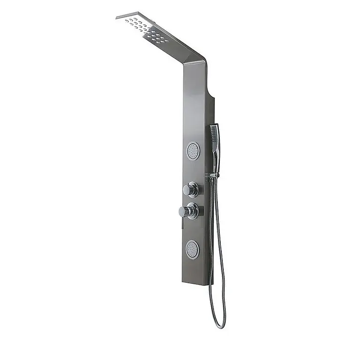 Kiamami Valentina Duschpaneel - Höhe: 1.200 cm, Chrom - Gebürstetes Metall Duschpaneel mit Regenduschkopf, Massagedüsen, Bedienelementen und Handbrause für modernes Bad.