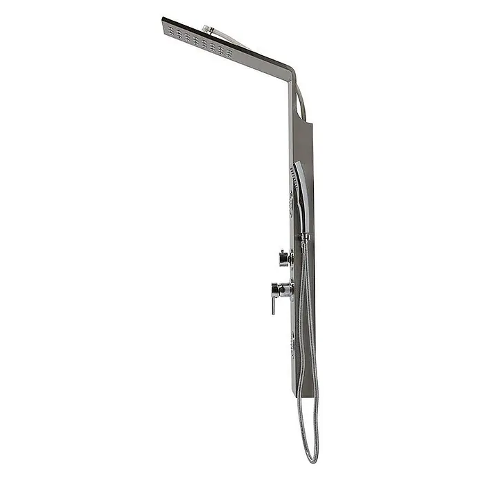 Kiamami Valentina Duschpaneel - Höhe: 1.200 cm, Chrom - Gebürstetes Metall-Duschpaneel mit integriertem rechteckigem Duschkopf, Handbrause und zwei Bedienknöpfen.