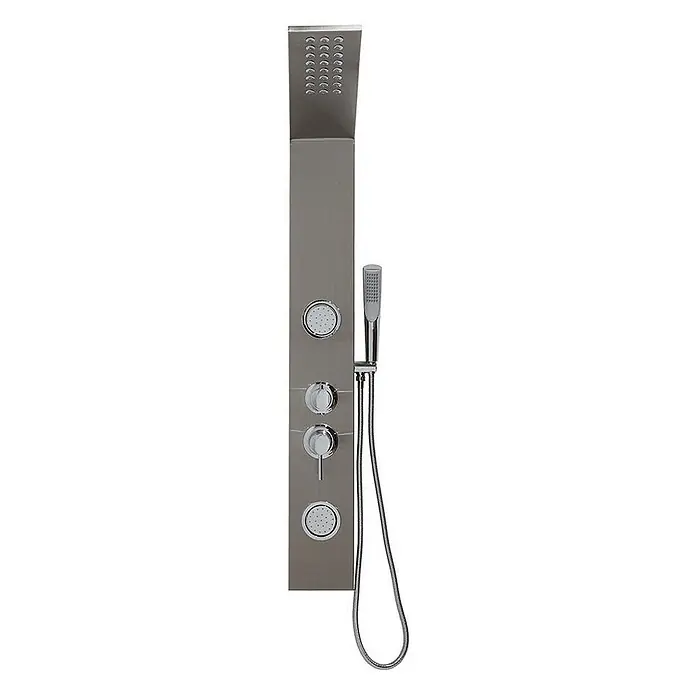 Kiamami Valentina Duschpaneel - Höhe: 1.200 cm, Chrom - Modernes Duschpaneel aus gebürstetem Metall mit Kopfbrause, Massagedüsen und Handbrause.