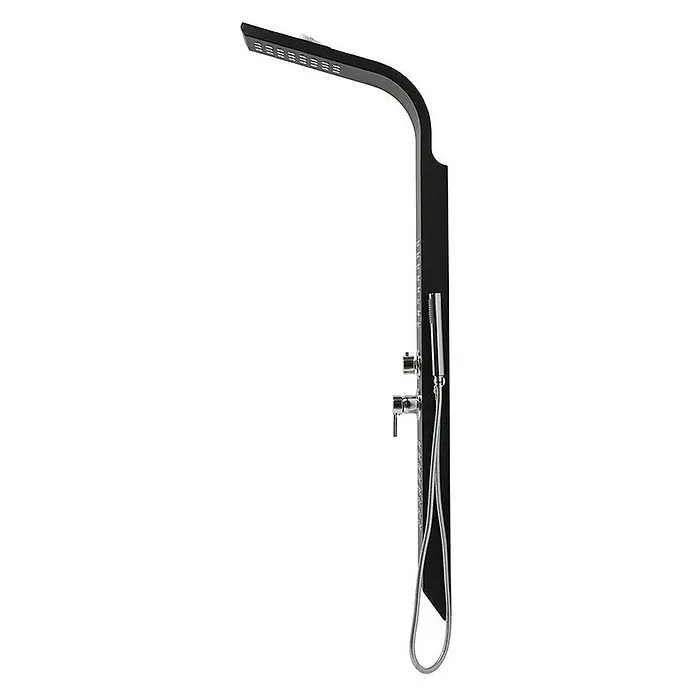 Kiamami Valentina Duschpaneel - Höhe: 1.550 cm, Schwarz - Schwarzes Duschpaneel mit integriertem Regenbrausekopf, Massagedüsen, Handbrause und Bedienelementen.