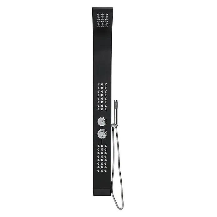 Kiamami Valentina Duschpaneel - Höhe: 1.550 cm, Schwarz - Schwarzes Duschpaneel mit mehreren Massagedüsen, zwei Chrom-Bedienelementen und abnehmbarer Handbrause.