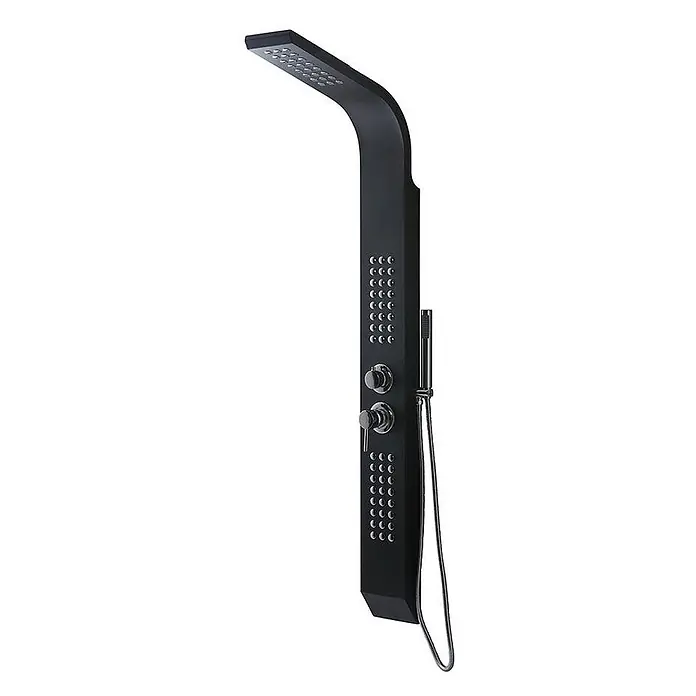 Kiamami Valentina Duschpaneel - Höhe: 1.550 cm, Schwarz - Schwarzes Duschpaneel mit Regenduschkopf, mehreren Massagedüsen und Handbrause, mit zwei Chrom-Bedienknöpfen.