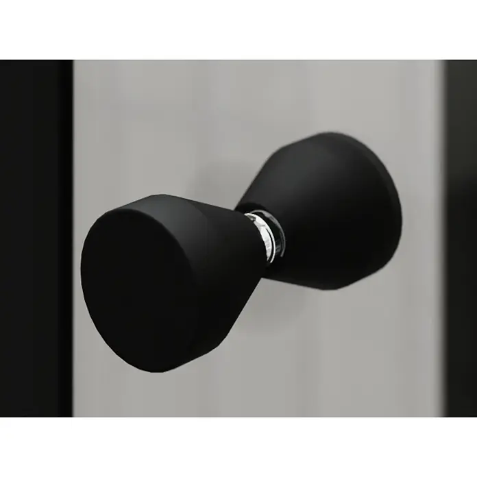 i-flair Dusch-Falttür DT822CB84 - Beschichtet, Schwarz, Glasstärke: 6 mm - Matter schwarzer konischer Türknauf mit silbernem Akzent.