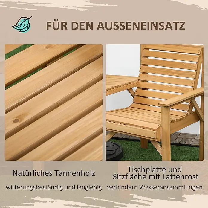 Outsunny Gartentisch-Set - Gesamtumfang: 1 -tlg., L x B x H: 66 x 65 x 90 cm, Tannenholz - Hölzerne Gartenbank mit integriertem Tisch und Lattenrost aus natürlichem Tannenholz, wetterfest und langlebig.