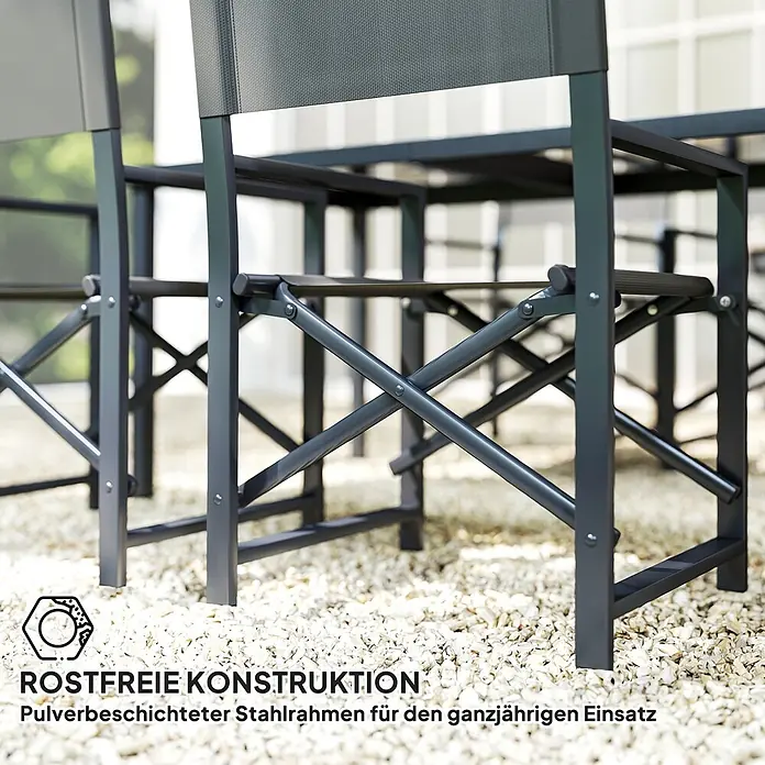 Outsunny Gartentisch-Set - Gesamtumfang: 5 -tlg., L x B x H: 150 x 90 x 72 cm, Stahl, Textilene, Gehärtetes Glas - Dunkelgraue, pulverbeschichtete Stahlrahmen von Gartenstühlen, mit Klappdesign und rostfreier Konstruktion für ganzjährigen Einsatz.