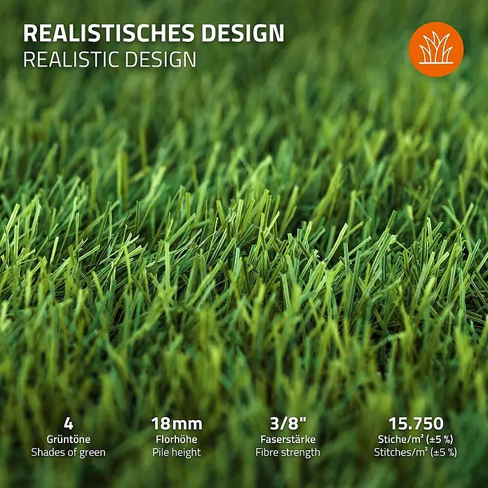 ECD Germany Kunstrasen Kunstrasen-Rolle Meterware Kunstgras wetterfest 150x100 cm 1,5m² - 4 Grüntöne - Realistischer Kunstrasen mit detaillierten Spezifikationen zu Florhöhe, Faserstärke und Stichzahl. Mit 4 Grüntönen.