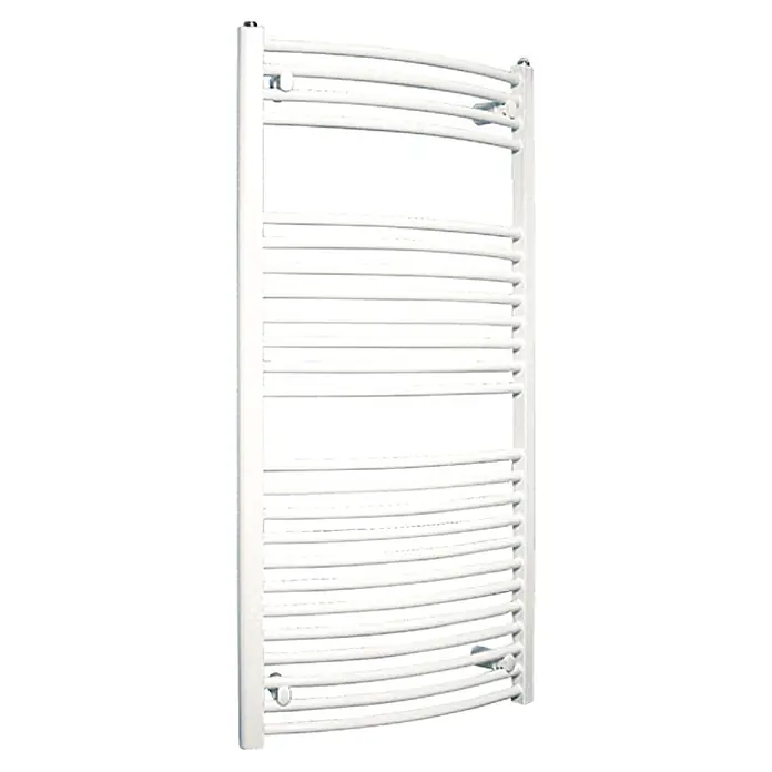 Admiral Radiador toallero Kairo - An x Al: 600 mm x 117 cm, Potencia calorífica a una temperatura de 75 °C (D: 50): 615 W - Un toallero blanco, curvo, con muchas barras horizontales, ideal para baños para mantener las toallas calientes y secas.