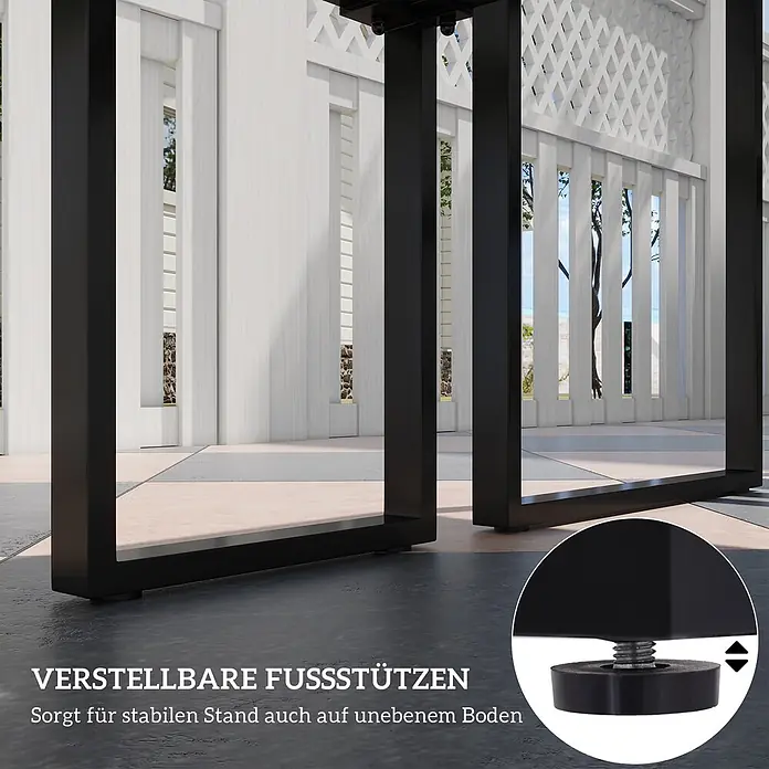 Outsunny Gartentisch-Set - Gesamtumfang: 3 -tlg., Metall - Schwarzes Möbelbein mit verstellbarem Fuß für stabilen Stand auf unebenem Boden.