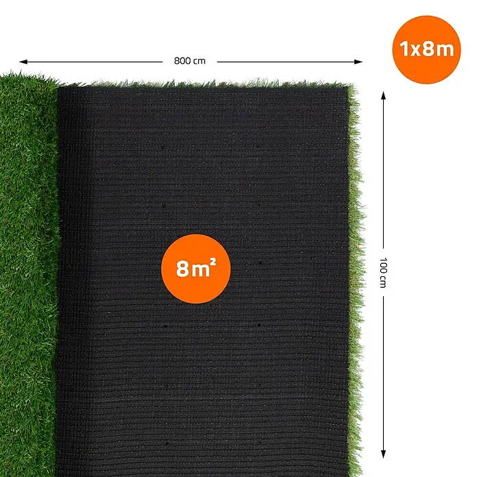 ECD Germany Kunstrasen Kunstrasen-Rolle Kunstgras Florhöhe 35mm wetterfest 100x800cm 8m² - 4 Grüntöne - Grüner Kunstrasenrolle, 1x8m (8m²), mit schwarzer Rückseite.