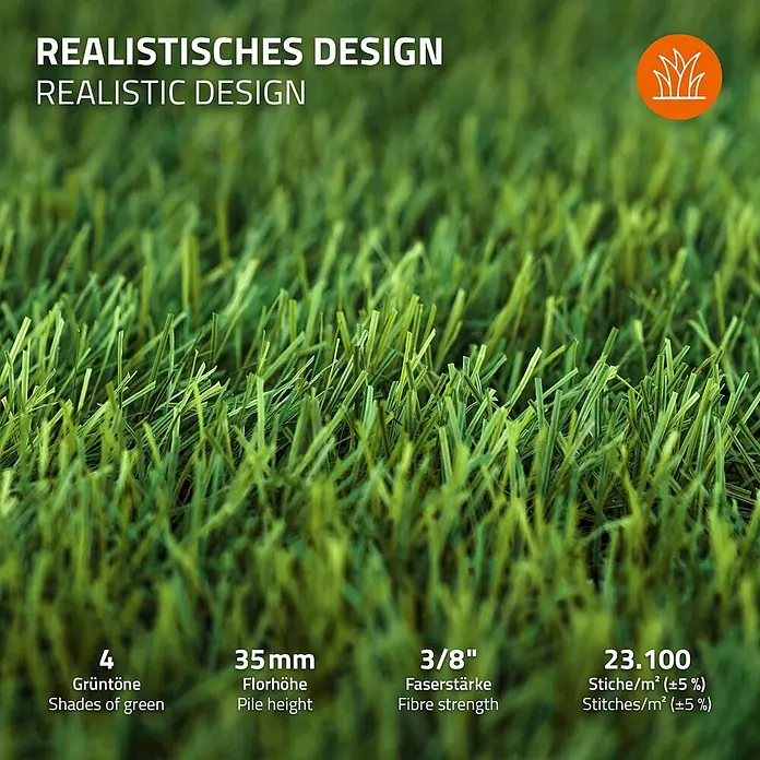 ECD Germany Kunstrasen Kunstrasen-Rolle Kunstgras Florhöhe 35mm wetterfest 100x500cm 5m² - 4 Grüntöne - Realistischer Kunstrasen mit 35mm Florhöhe und mehreren Grüntönen.