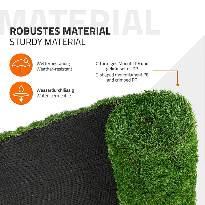 ECD Germany Kunstrasen Kunstrasen-Rolle Kunstgras Florhöhe 35mm wetterfest 100x500cm 5m² - 4 Grüntöne - Robustes Kunstrasen-Material mit grünen C-förmigen PE- & PP-Fasern und schwarzem, wasserdurchlässigem Rücken, wetterbeständig.