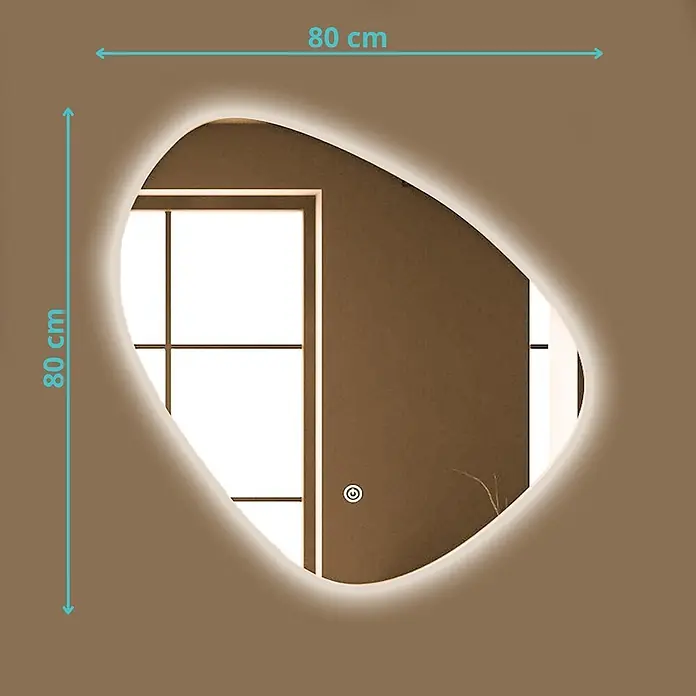 LOMAZOO Lichtspiegel LMZ-ZURICH - Durchmesser: 80 cm, Glänzend weiß - Organisch geformter 80x80 cm LED-beleuchteter Spiegel mit Touch-Bedienfeld.