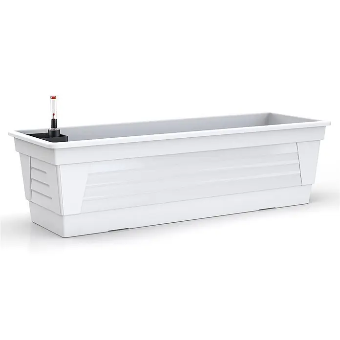 Plastard Pflanzkasten Milano 3er Set mit Hydroeinsatz & Wasserstandsanzeiger Weiß - Außenmaß (L x B x H): 60 x 21 x 17 cm, Kunststoff, Weiß - Weißer rechteckiger Selbstbewässerungs-Pflanzkasten mit Wasserstandsanzeige.