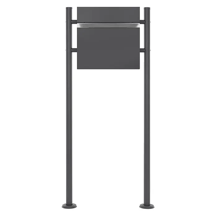 ECD Germany Standbriefkasten Briefkastenanlage mit Ständer Anthrazit 120cm Mailbox mit Pfosten - L x B x H: 17,5 x 55 x 120 cm, Weiß, Edelstahl - Dunkelgrauer Hinweispfosten mit zwei Tafeln und silbernem Akzent.