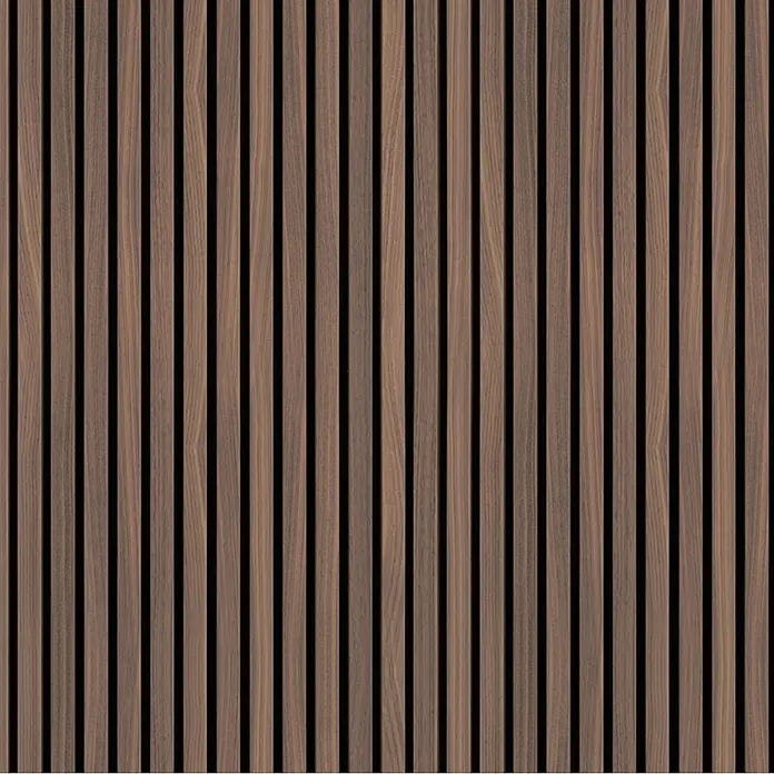 SanDesign Alu-Verbundplatte - 100 x 250 cm, Scandi Dark - Vertikale Holzlamellenplatte in Braun mit Naturmaserung, geeignet für moderne Wandverkleidungen.