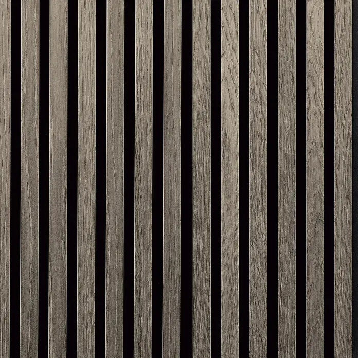 FibroTech Akustikpaneel SQUARE - Grey Oak, 520 x 520 x 22 mm - Helles Holzlamellenpaneel mit dunklen Zwischenräumen, das die natürliche Holzmaserung zeigt.