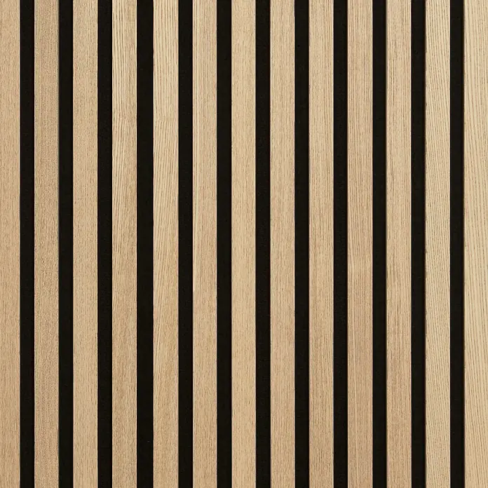 FibroTech Akustikpaneel SQUARE - Ash, 520 x 520 x 22 mm - Akustikwandpaneel mit hellen Holzlamellen auf dunklem Filzhintergrund.