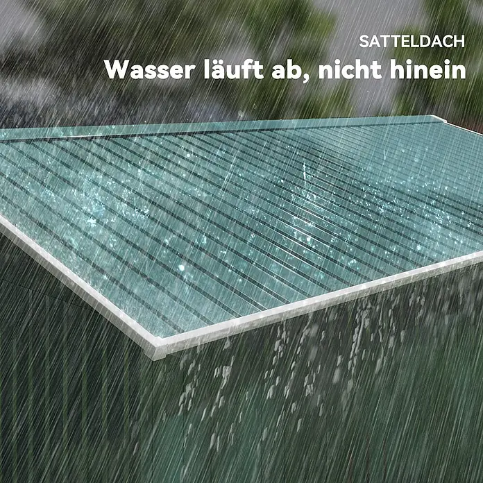 Outsunny Gerätehaus - Außenbreite inkl. Dachüberstand: 340 cm, Außentiefe inkl. Dachüberstand: 386 cm, Stahl, Dunkelgrün - Transparente Wellplatte für Dächer, die im Regen Wasser ableitet.