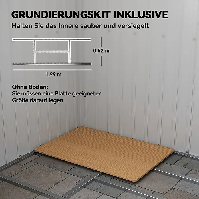 Outsunny Gerätehaus - Außenbreite inkl. Dachüberstand: 213 cm, Außentiefe inkl. Dachüberstand: 130 cm, Stahl, Dunkelgrau - Metall-Fundamentrahmen-Kit für ein Gartenhaus mit Holzfußbodenplatte, 1,99m x 0,52m, für sauberen, versiegelten Innenraum.