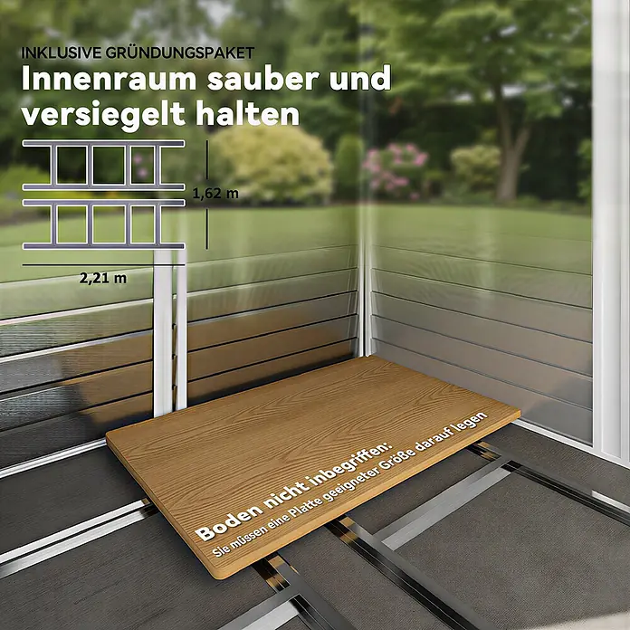 Outsunny Gerätehaus - Außenbreite inkl. Dachüberstand: 240 cm, Außentiefe inkl. Dachüberstand: 206 cm, Stahl, Teak - Metallfundamentrahmen-Kit (2,21m x 1,62m) für ein Gartenhaus, mit einem Muster-Holzbodenbrett. Der Boden selbst ist nicht enthalten.